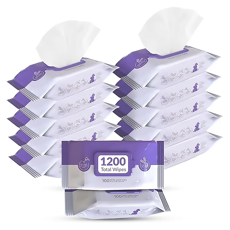 Pursonic Lavender Scented Pet Wipes 12 Packs of 100 (1200 Total) Extra Large Wipes for Gentle Cleaning & Deodorizing
