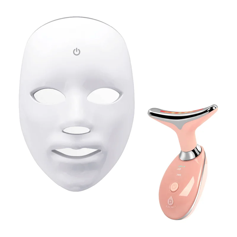 Pursonic LED Glow Set 7-in-1 LED Light Therapy Face Mask + 7-in-1 LED Face & Neck Sculpting Wand