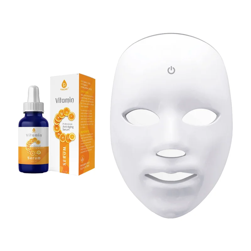Pursonic LED Skincare Bundle 7-in-1 LED Light Therapy Face Mask + Vitamin C Serum (3 oz)