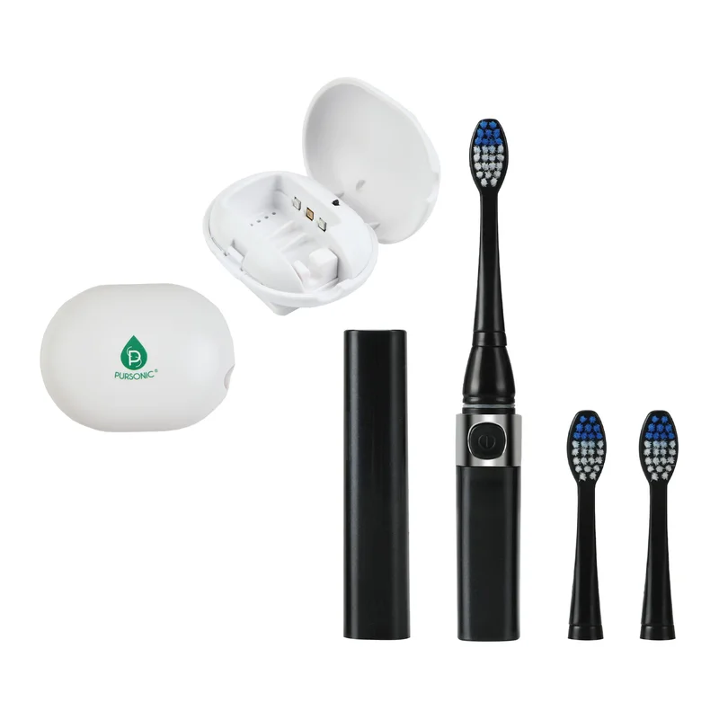 Pursonic Portable Oral Care Bundle  Black Sonic Toothbrush with Bonus Heads + Toothbrush UV Sterilizer