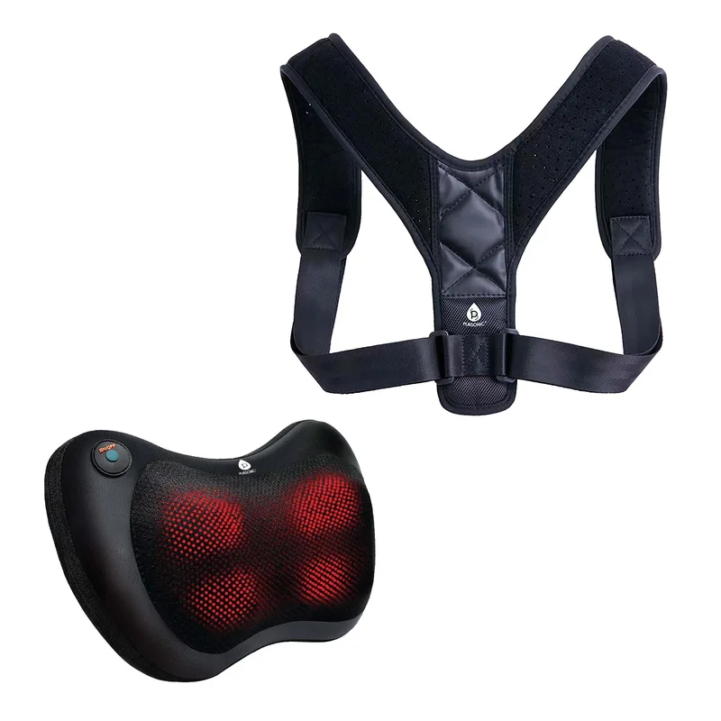 Pursonic Shiatsu Heating Neck & Back Massager + Adjustable Posture Corrector Bundle  Deep Tissue Massage & Spine Alignment Support