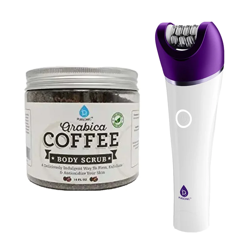 Pursonic Smooth & Energized Skincare Bundle: 6-in-1 Smooth Glide Epilator + Arabica Coffee Body Scrub