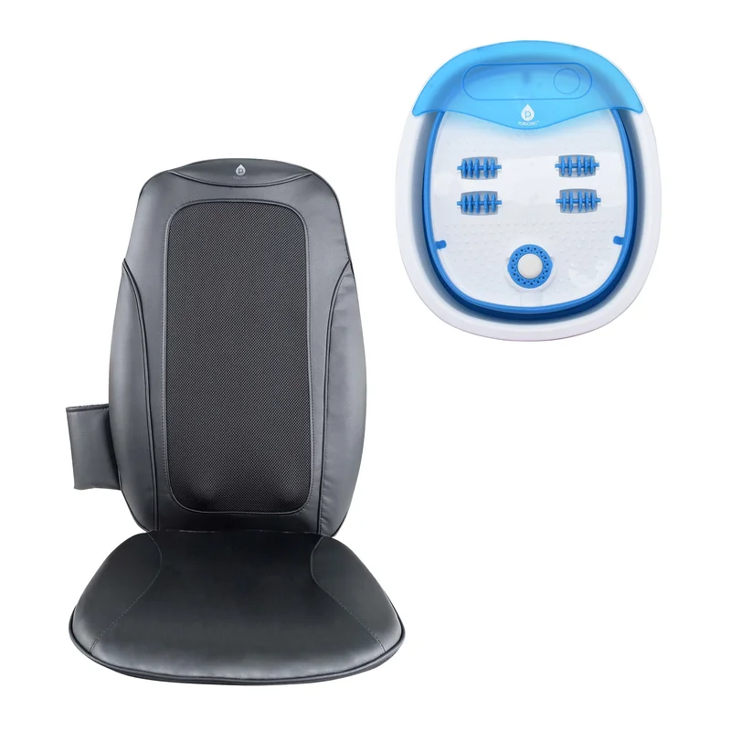 Pursonic Total Relaxation Bundle Includes Shiatsu Chair Massager with Vibration & Collapsible Wireless Footbath Spa Massager