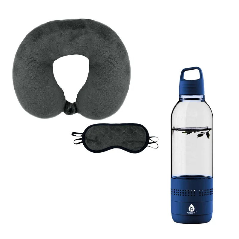 Pursonic Travel Comfort & Entertainment Bundle 2-in-1 Water Bottle Speaker & Memory Foam Travel Pillow with Sleep Mask