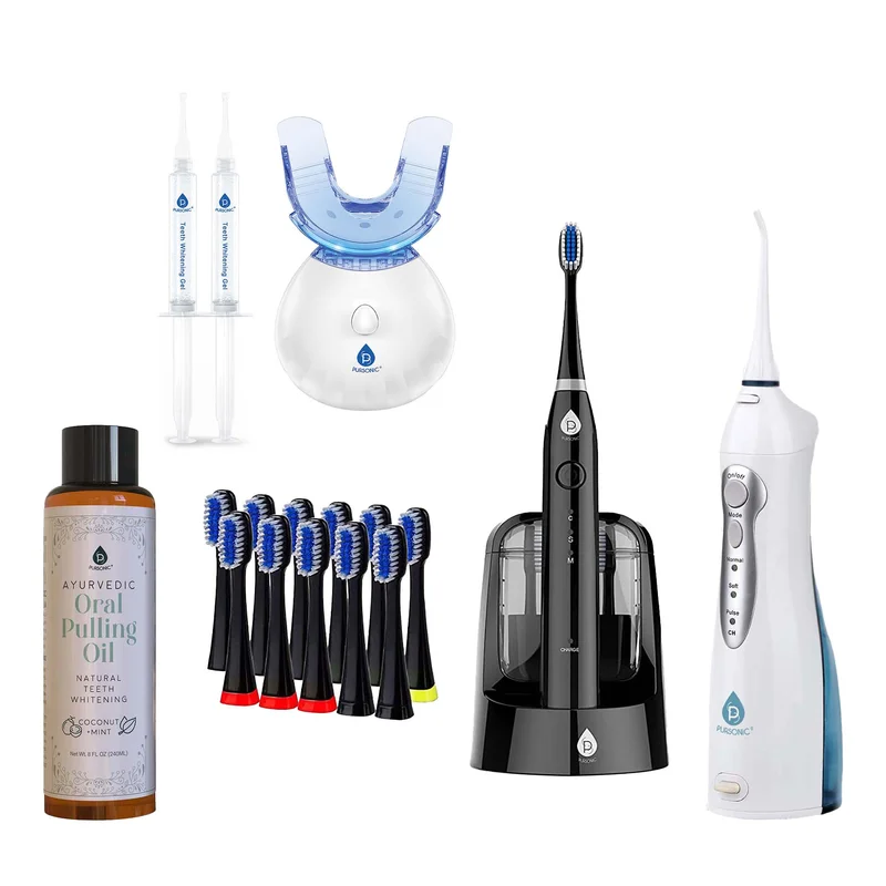 Pursonic Ultimate Oral Care Bundle Smart Electric Toothbrush, Oral Irrigator, LED Whitening, and Ayurvedic Oil