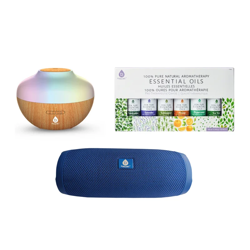 Pursonic Ultrasonic Diffuser, 360 Speaker, & Essential Oils Set