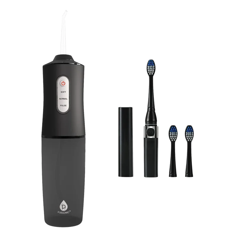 Pursonic Water Flosser & Portable Sonic Toothbrush Oral Care Bundle  Complete On-the-Go Dental Hygiene Kit Black