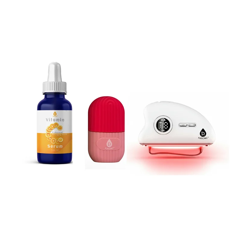 Radiance Renewal Set Red Light Gua Sha Tool, Vitamin C Serum & Cooling Ice Roller