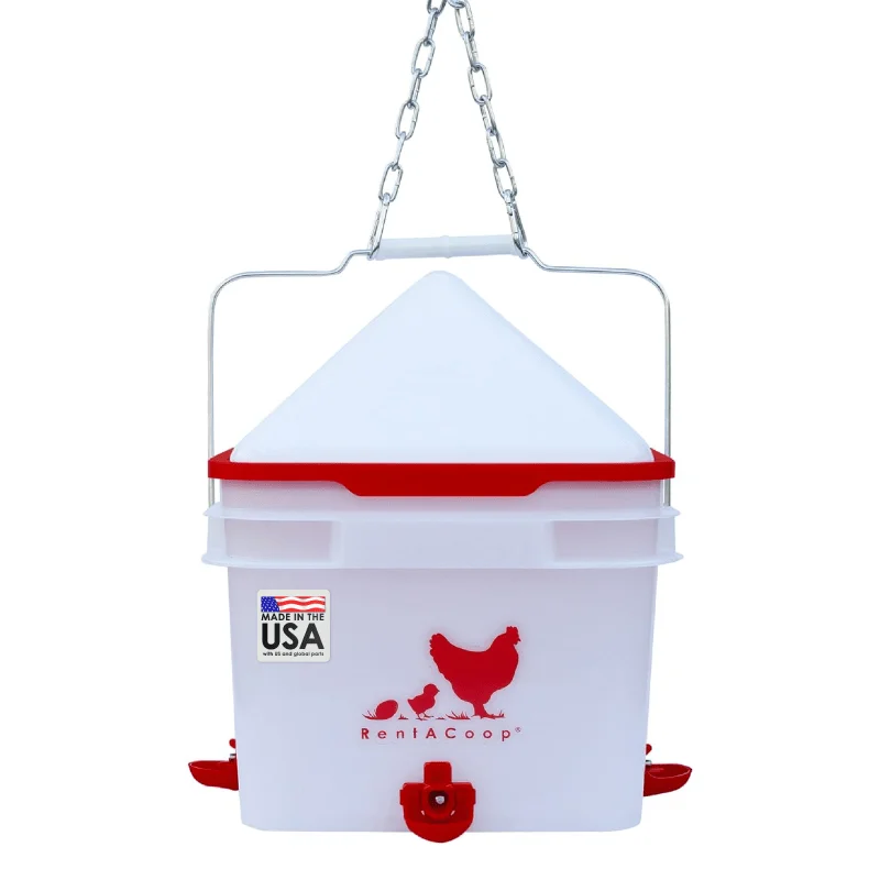 RentACoop 2 Gallon Chicken BPA-Free Plastic Bucket Waterer Set with 4 Horizontal Nipples - Center Placement - 2025 Version