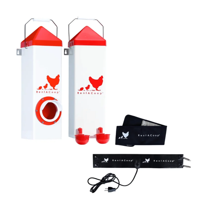 RentACoop High Rise Feeder/Waterer Set & SM Thermo Bucket Belt Bundle