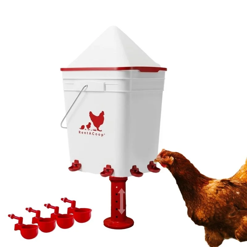 RentACoop5 GallonChickenWaterer with4 Auto-Fill Water Cups, 4Horizontalnipples, and Adjustable Stand - Corner Placement