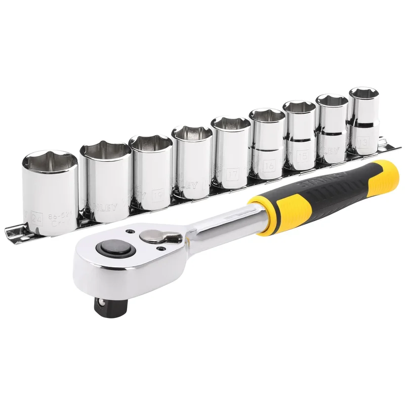 Set 10pcs. Socket & Ratchet Dr. 1/2" 72TH Stanley
