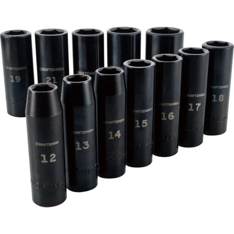 Set 12 PC. Metric Impact Deep Socket DR. 1/2" Craftsman