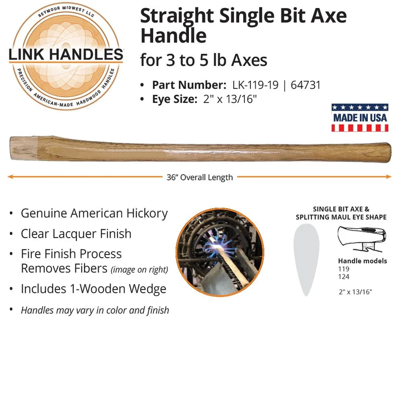 Seymour Midwest 36" Straight Single Bit Axe Handle, For 3 To 5 Lb Axes