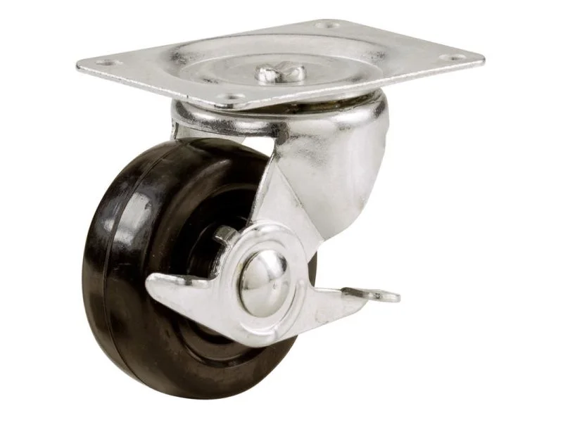 Shepherd Hardware 3-Inch Rubber Swivel Plate Caster with Side Brake, 175-lb Load Capacity