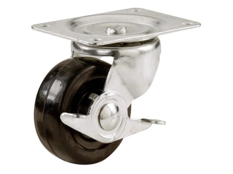 Shepherd Hardware 4-Inch Rubber Swivel Plate Caster with Side Brake, 225-lb Load Capacity