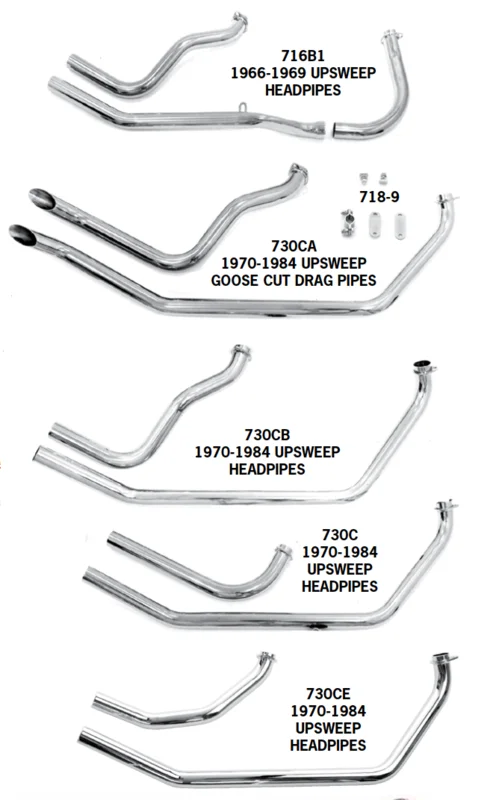 Shovelhead Upsweep Exhaust Systems For 1966 - 1984 In Rigid Frames