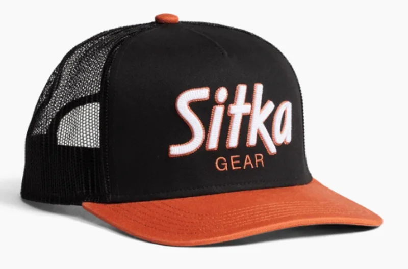 Sitka 90s SCRIPT HI PRO TRUCKER HAT BLACK ORANGE