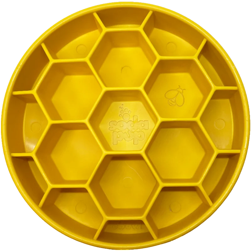 SodaPup Honeycomb Design eBowl Enrichment Slow Feeder Bowl for Dogs Yellow - 8 wide X 8 tall X 2 thick