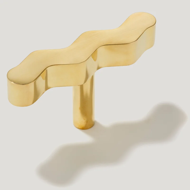 SQUIGGLE Single T Handle - Unlacquered Brass