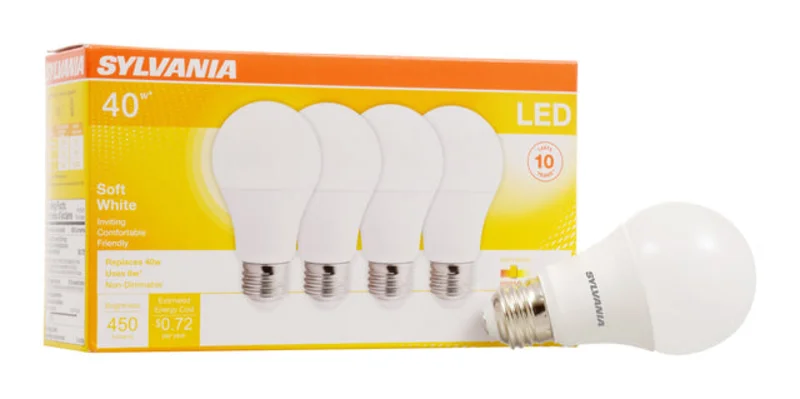 Sylvania LED A19 Light Bulb 40W = 6W 10 Year Non-Dimmable Frosted Finish 450 Lumens 2700K Soft White