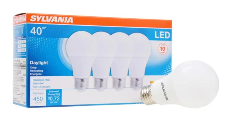 Sylvania LED A19 Light Bulb 40W = 6W 10 Year Non-Dimmable Frosted Finish 450 Lumens Daylight 5000K
