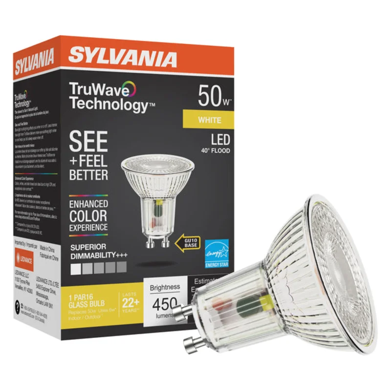 Sylvania LED TruWave PAR16 Light Bulb 50W = 6W GU10 Bi-Pin Base Dimmable Bright White (3000K)