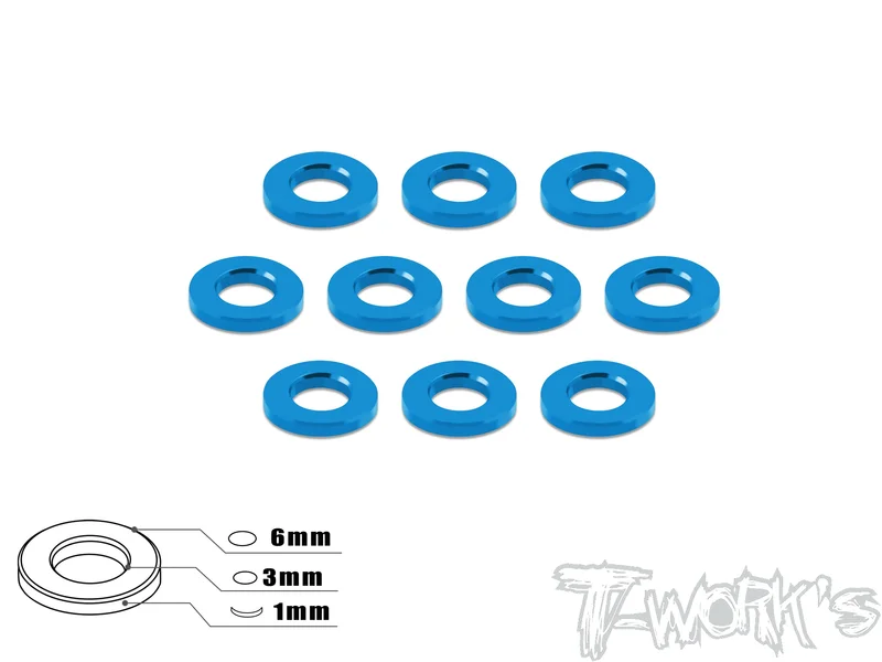 TA-008 Aluminum 3mm Bore Washer 1.0mm 10 pcs. Tamiya Blue TA-008TB