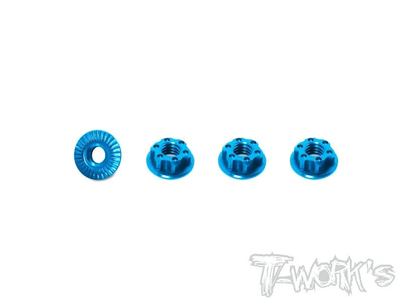 TA-126 7075-T6 Light Weight Low Profile Serrated M4 Wheel Nuts (4pcs) Tamiya Blue TA-126TB