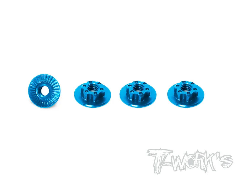 TA-127 7075-T6 Light Weight large-contact Low Profile Serrated M4 Wheel Nuts (4pcs) Tamiya Blue TA-127TB