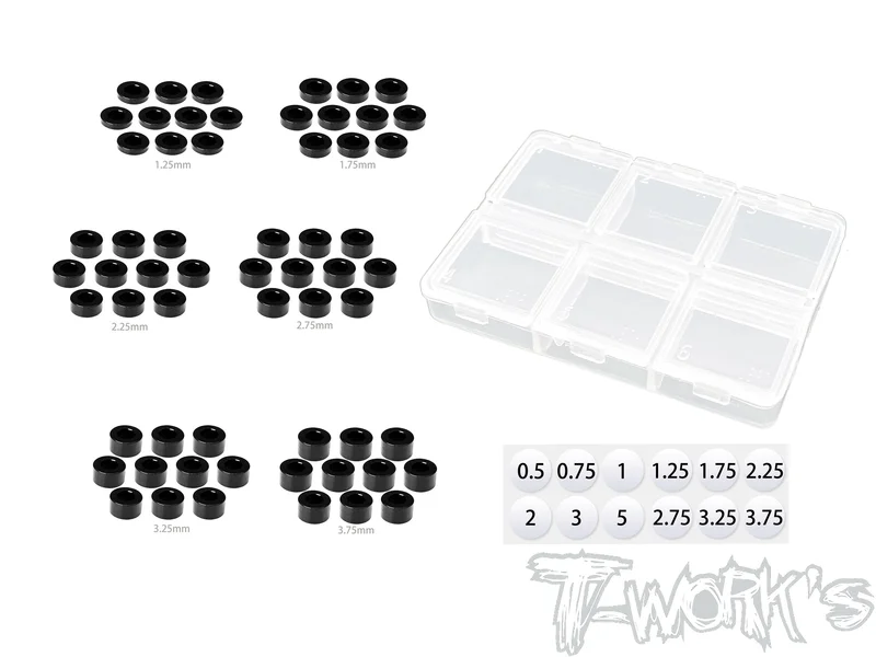 TA-139-BK Aluminum 3mm Bore Washer Set B ( Black ) 1.25.1.75,2.25,2.75,3.25,3.75mm Each 10pcs.