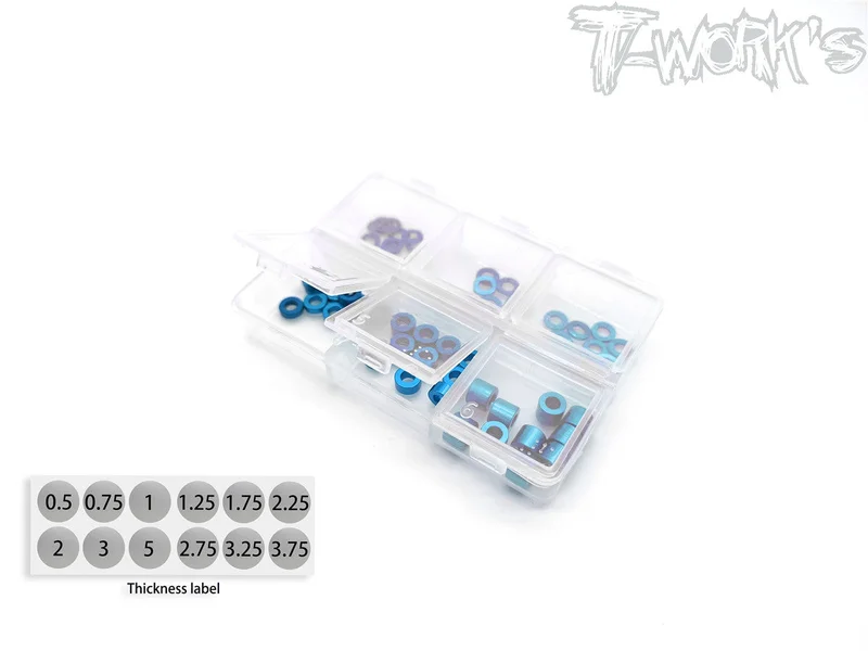 TA-140 Aluminum 3mm Bore Washer Set 0.5,0.75,1,2,3,5mm Each 10pcs. Tamiya Blue TA-140TB