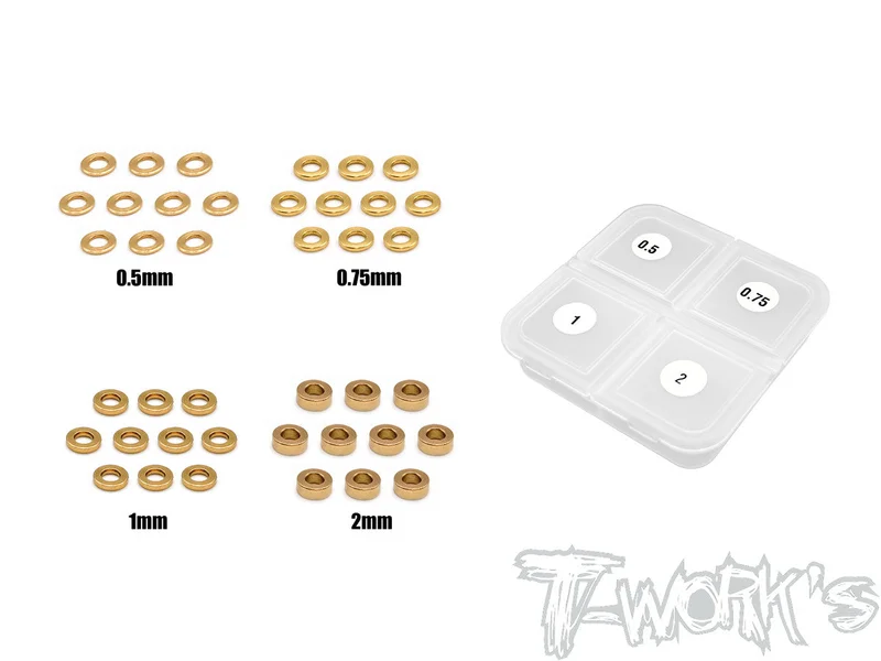 TA-144 Brass 3mm Bore Washer Set 0.5, 0.75 ,1 ,2mm Each 10pcs.