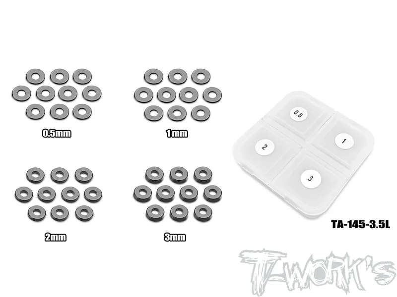 TA-145-3.5L POM 3.5 x 9mm Bore Washer Set 0.5,1,2,3mm Each 10pcs.