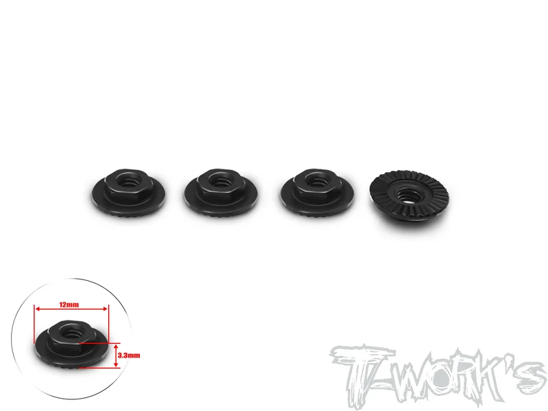 TA-164-BK 7075-T6 Alum.large-contact Low Profile serrated flanged reverse thread nut Black M4 (4pcs.)