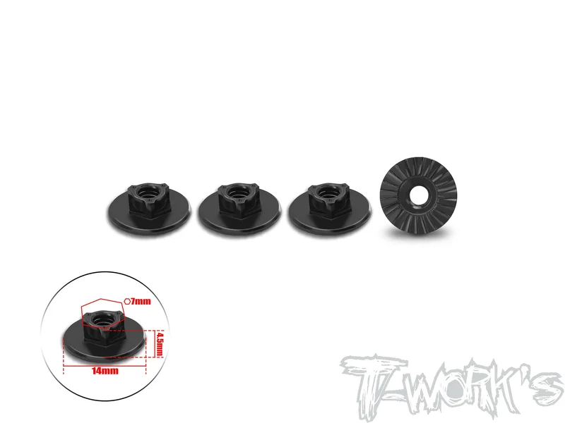 TA-165-A-BK 7075-T6 Alum. Ultra Light Weight 14mm Extra large-contact Serrated Wheel Nut ( Black ) 4pcs.