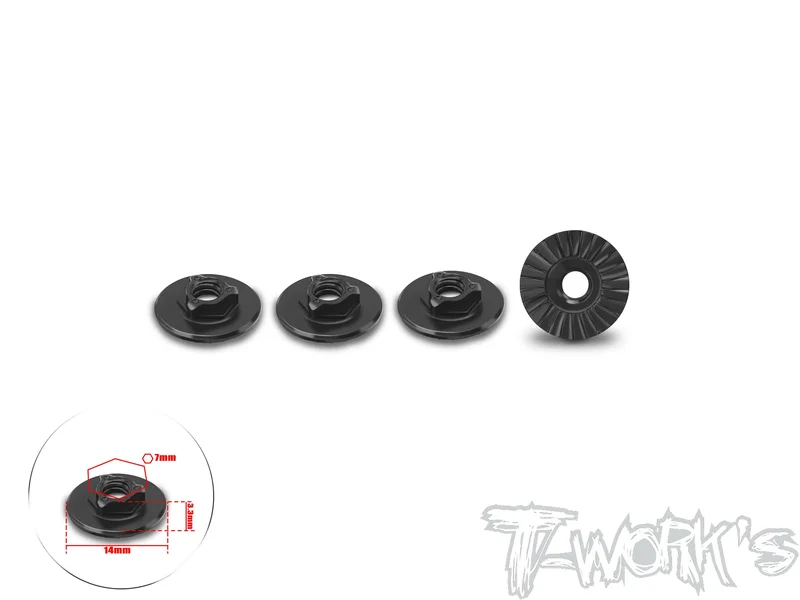 TA-165-B-BK 7075-T6 Alum. Ultra Light Weight 14mm Extra large-contact Low Profile Serrated Wheel Nut ( Black ) 4pcs.
