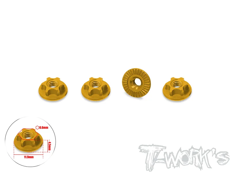 TA-166-A 7075-T6 Alum. Light Weight 8-32 Serrated Wheel Nut ( 4pcs.) Gold/Black Gold TA-166-A-G