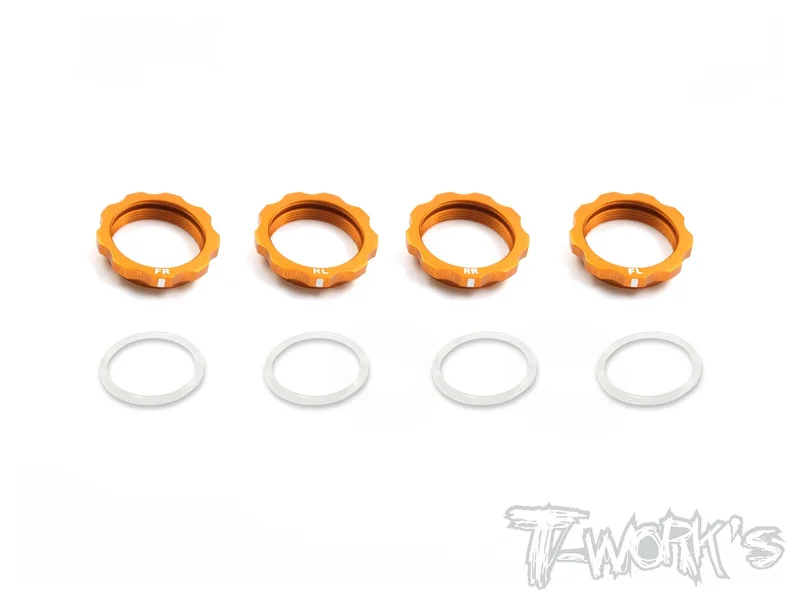 TE-161O 7075-T6 Alum. Shock Adjustable Nut With Mark Orange For Xray T4 '19 / T4'20 ) 4pcs.