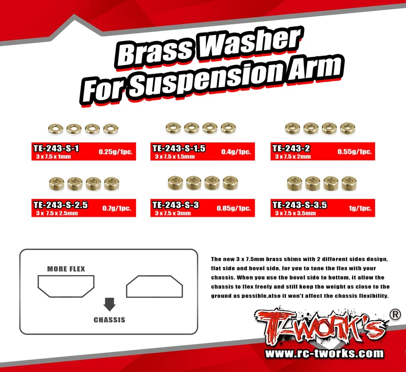 TE-243-S Brass Washer Set For Suspension Arm 3 x 7.5 ( Each 8pcs. )