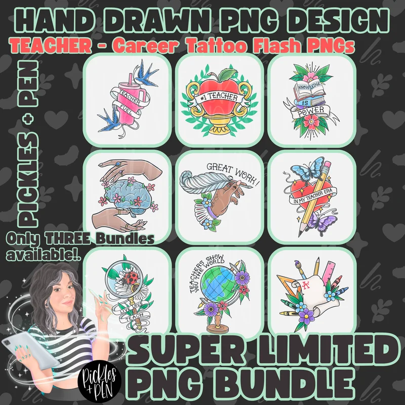 TEACHER Tattoo Flash Career Series PNGs [LIMITED]
