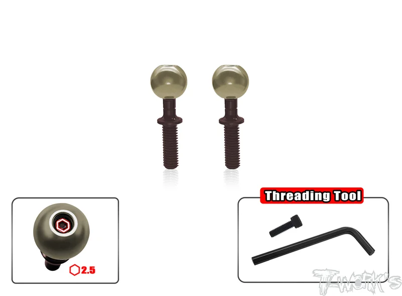 TO-192L-XB8 Alum. Pillow Ball With Spring Steel Anti-Clockwise Shaft( For Xray XB8 ) 2pcs.