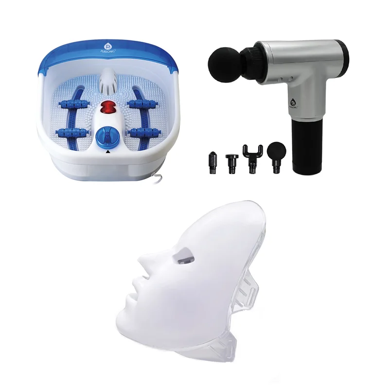 Total Self-Care System  Heated Foot Spa, Percussion Massage Gun & 7-Color LED Beauty Mask