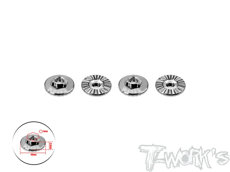 TP-195-C    64 Titanium Ultra Light Weight 14mm Extra large-contact Low Profile Serrated Wheel Nuts 4pcs.