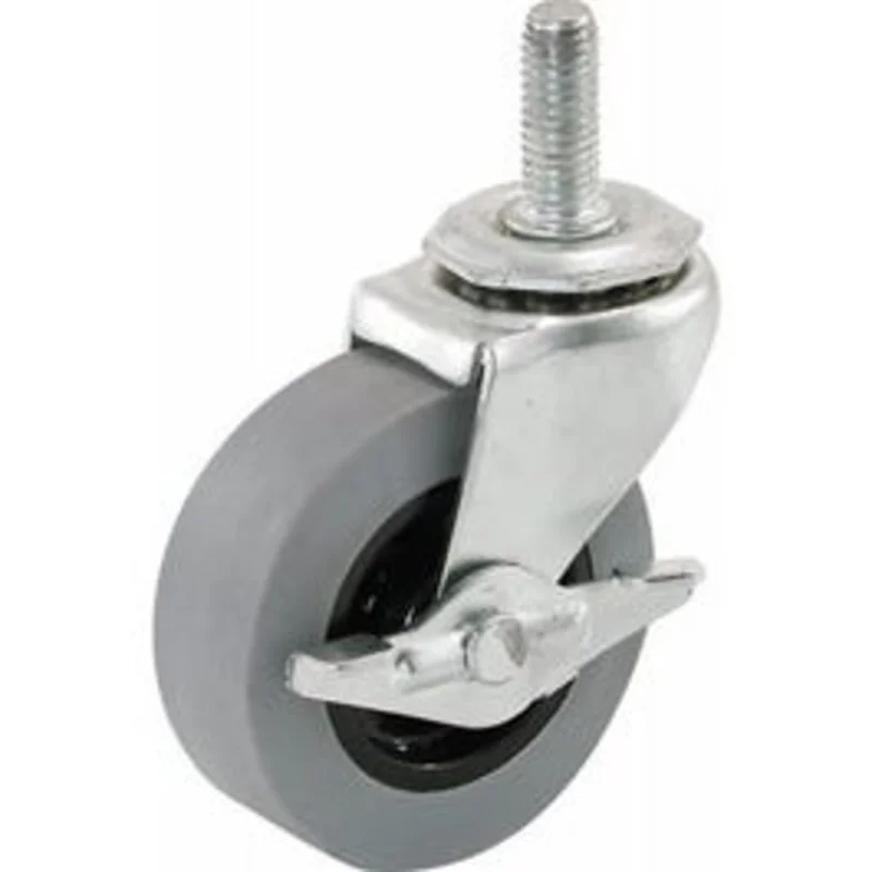 TPR Caster With Brake, Threaded Stem, 2-In.