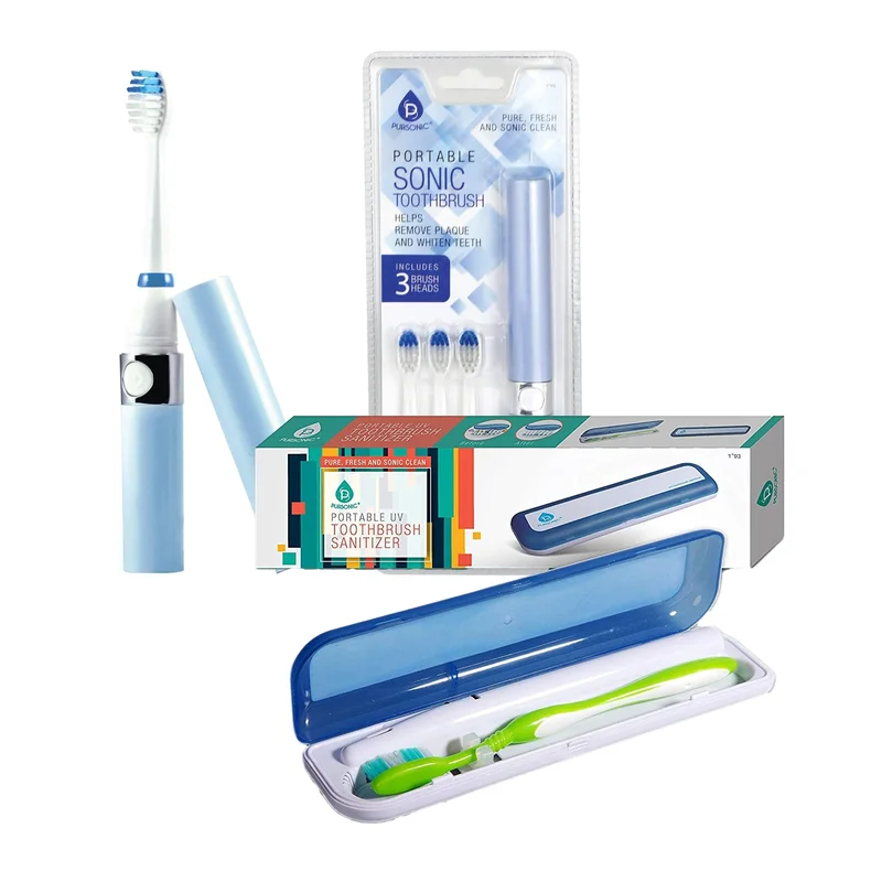 Travel Oral Care Essentials Bundle: Portable UV Toothbrush Sanitizer & Portable Electric Toothbrush