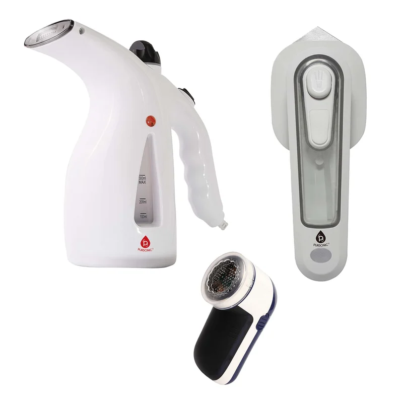 Travel-Ready Fabric Care Trio  Steamer, Mini Iron, & Lint Remover