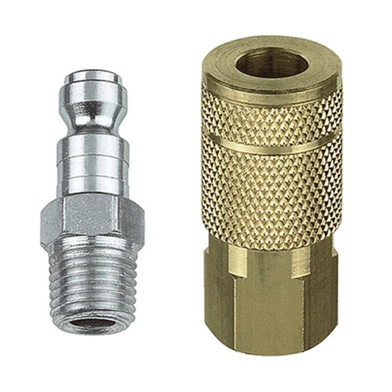 Tru-flate 1/4" T Design x 1/4" NPT Steel Plug/Coupler Set