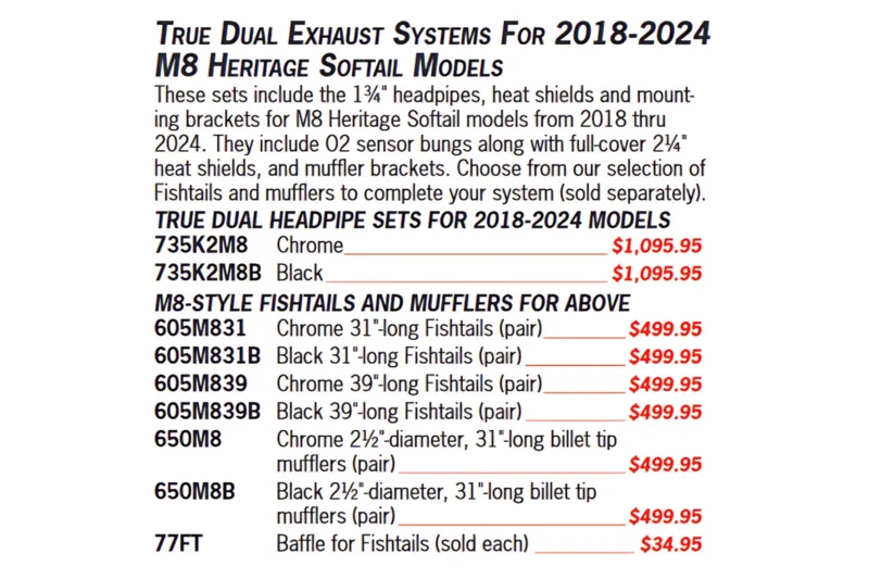 True Dual Exhaust Systems for M8 Softails