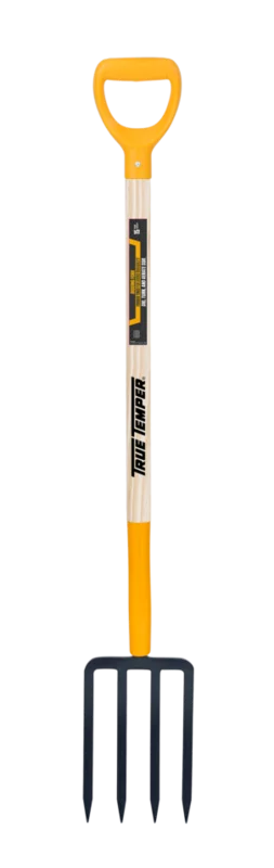 True Temper 4-TINE FORGED SPADING FORK WITH D-GRIP ON HARDWOOD HANDLE